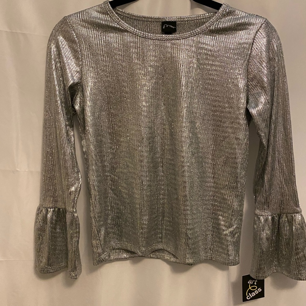 Silver Shine Long Sleeve Top with bell sleeves Girls Size 10/12 w/Tags